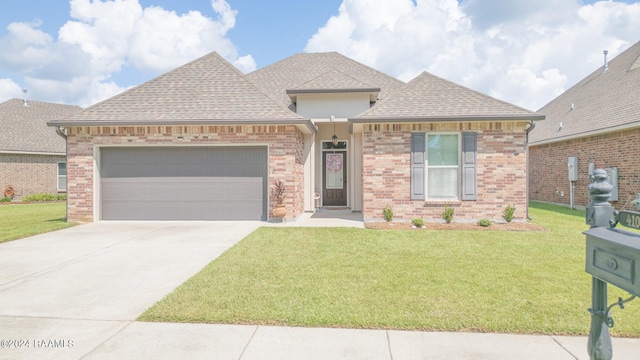 view of front of home featuring a front lawn and a garage