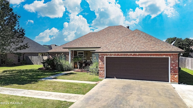 view of front facade featuring a front lawn and a garage