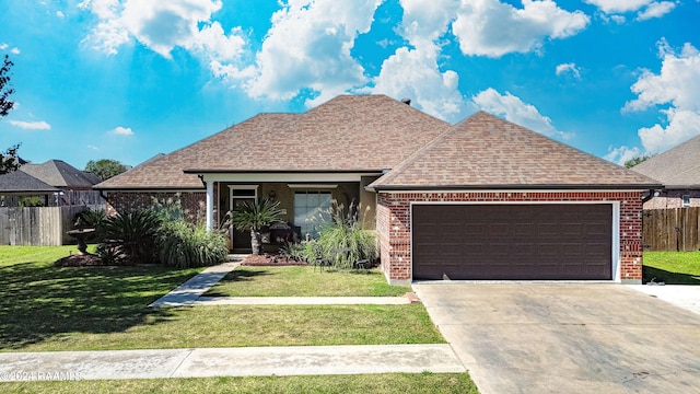 view of front facade with a garage and a front lawn