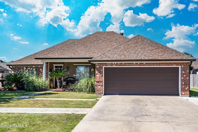 view of front facade with a front lawn and a garage