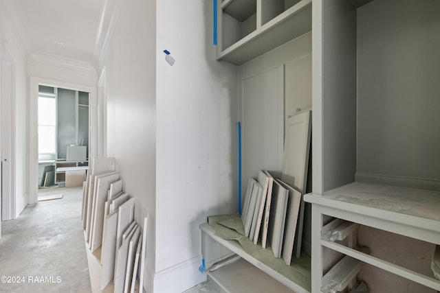 mudroom with crown molding