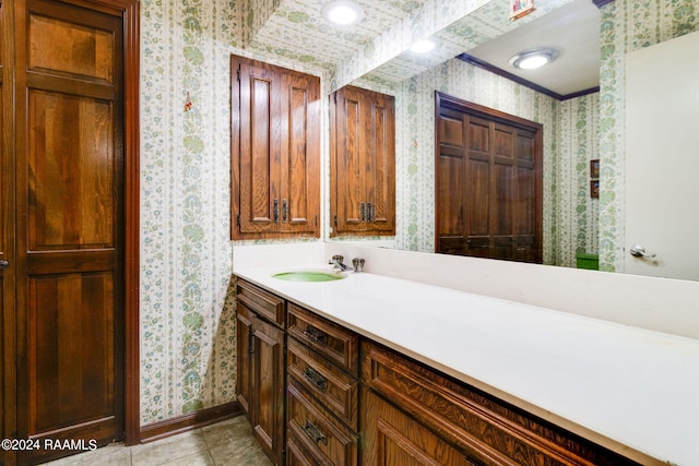 bathroom with vanity and tile patterned flooring