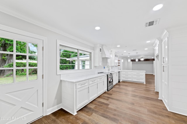 kitchen featuring wood-type flooring, white cabinets, sink, and a wealth of natural light