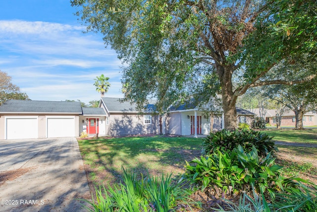 ranch-style house with a front lawn and a garage