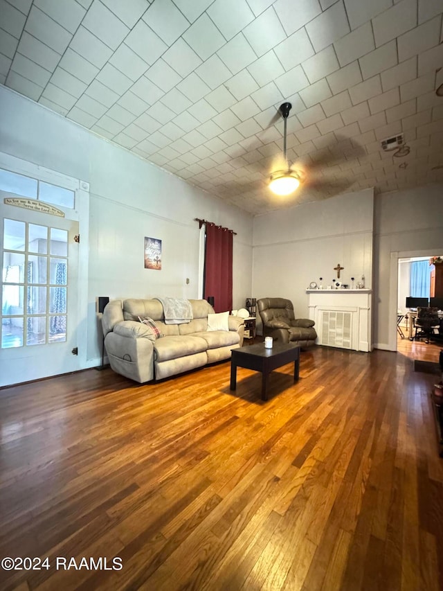 living room with wood-type flooring and plenty of natural light