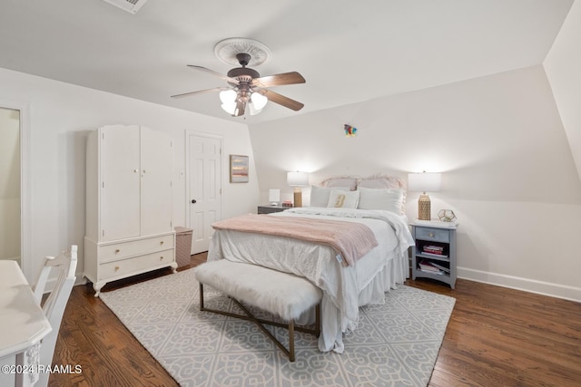 bedroom featuring ceiling fan and wood-type flooring