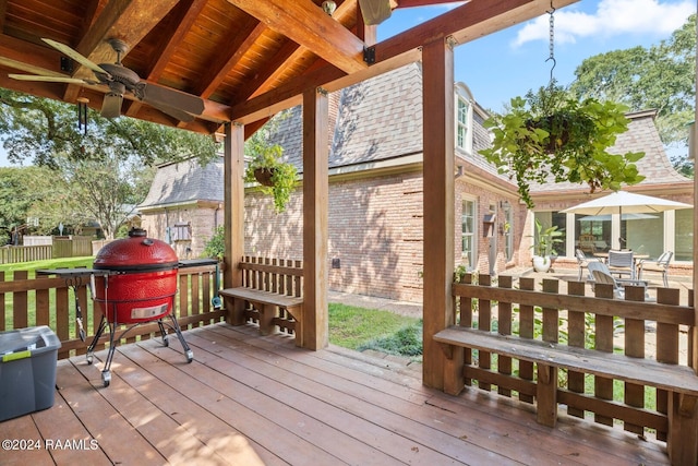 201 Canterbury Rd, Lafayette, LA 70508 - wooden terrace with ceiling fan and area for grilling