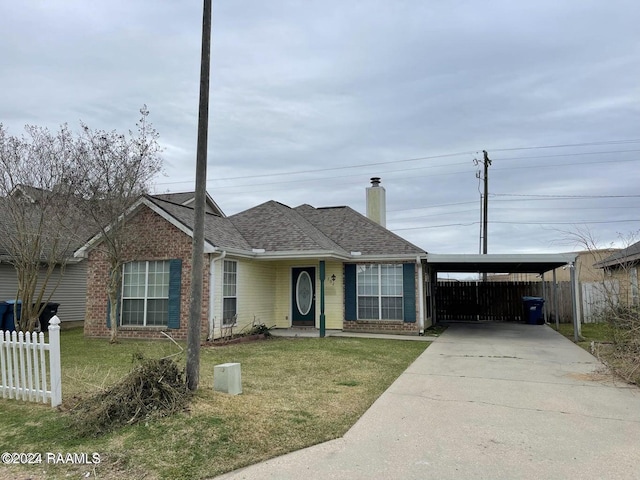 view of front of home featuring a front yard and a carport