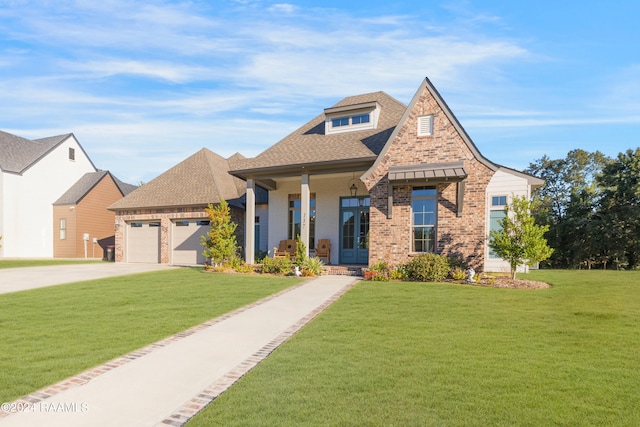 view of front facade featuring a front yard and a garage