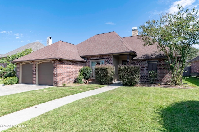 view of front of house featuring a front yard and a garage