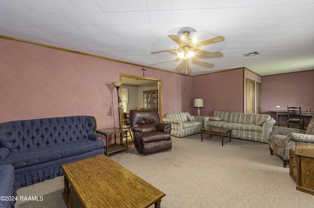 14311 William Rd, Kaplan, LA 70548 - carpeted living room with visible vents and ceiling fan