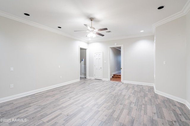 2862 S Union St, Opelousas, LA 70570 - spare room featuring ceiling fan, baseboards, light wood-style flooring, ornamental molding, and recessed lighting