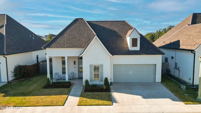 view of front of house featuring a front lawn and a garage