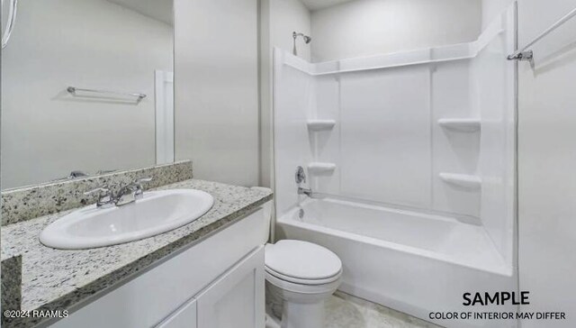 full bathroom with vanity, shower / bath combination, and toilet