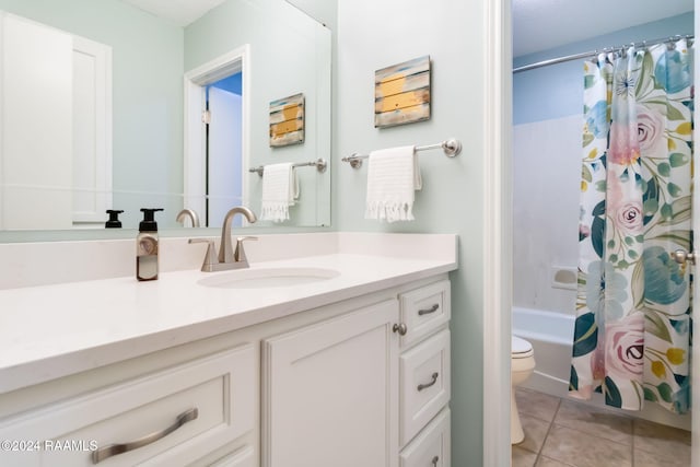 full bathroom with vanity, tile patterned flooring, toilet, and shower / bath combo