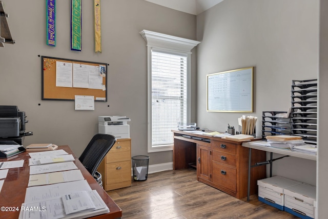 office space featuring dark wood-type flooring