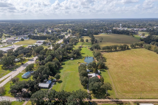 birds eye view of property with a water view and a rural view