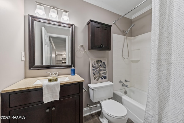 full bathroom featuring shower / bath combo, toilet, and vanity