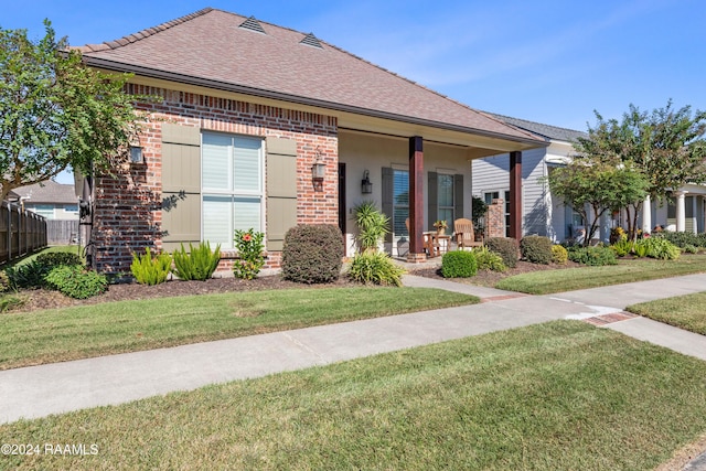 view of front of home featuring a front lawn