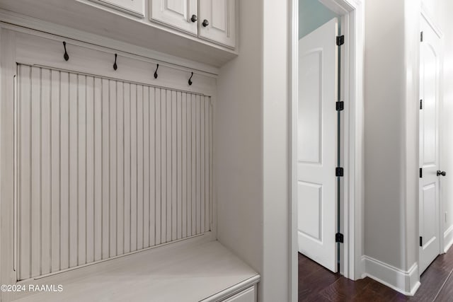 mudroom featuring dark hardwood / wood-style flooring