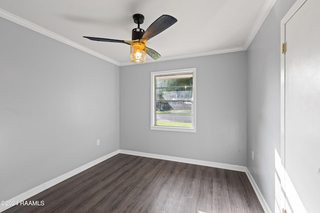 406 Orange Grove Ave, New Iberia, LA 70560 - unfurnished room with ornamental molding, baseboards, dark wood-style flooring, and a ceiling fan