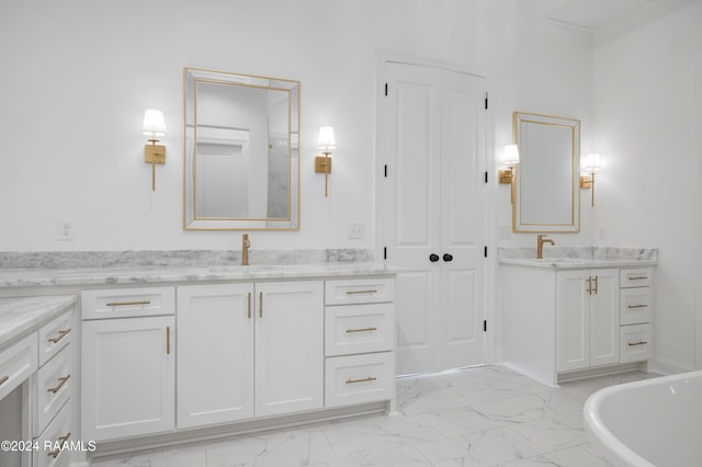 bathroom with vanity and a tub to relax in