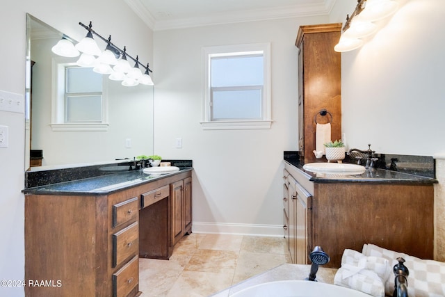 bathroom featuring vanity and crown molding