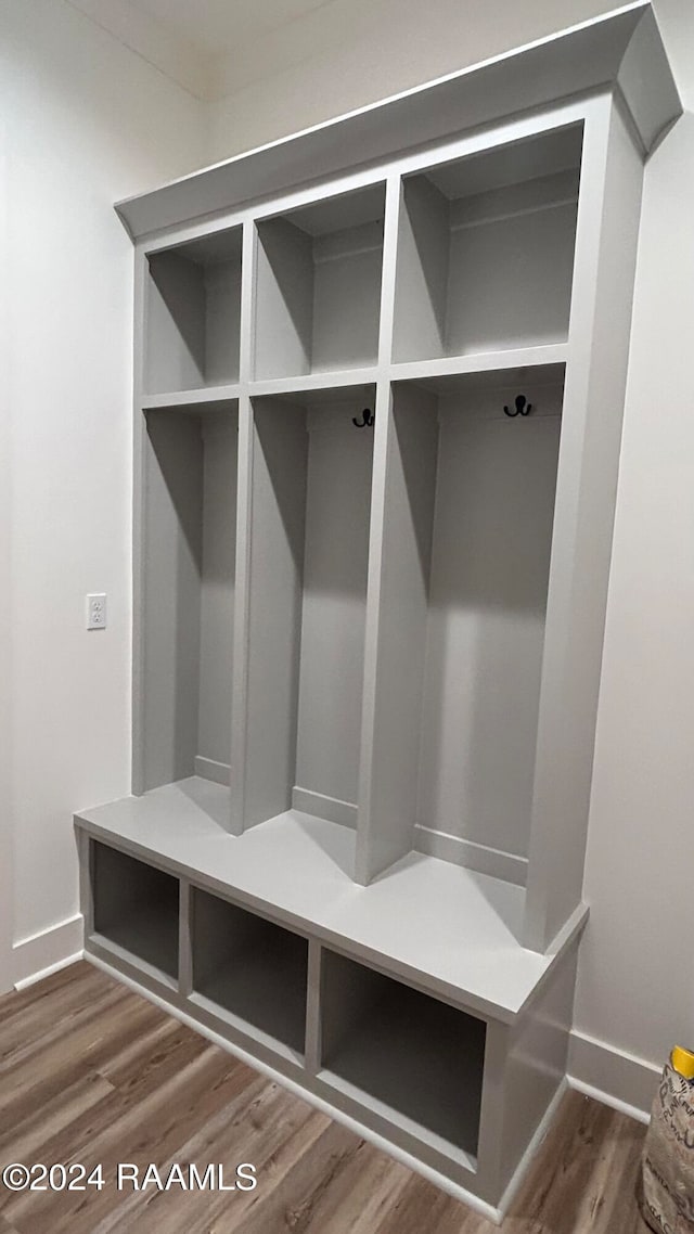 mudroom featuring dark wood-type flooring