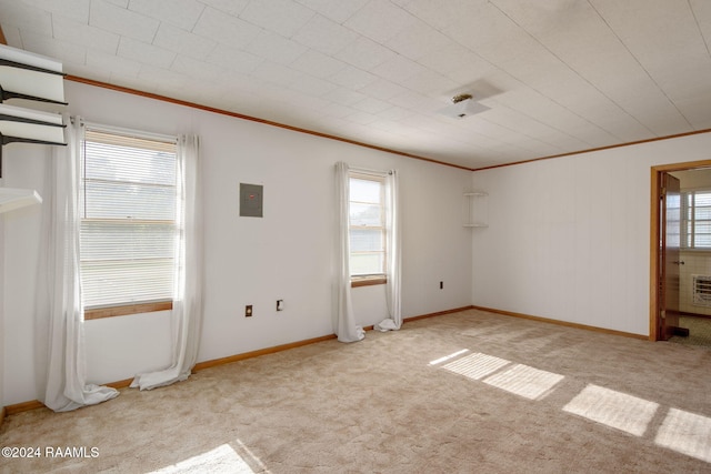 carpeted empty room featuring ornamental molding