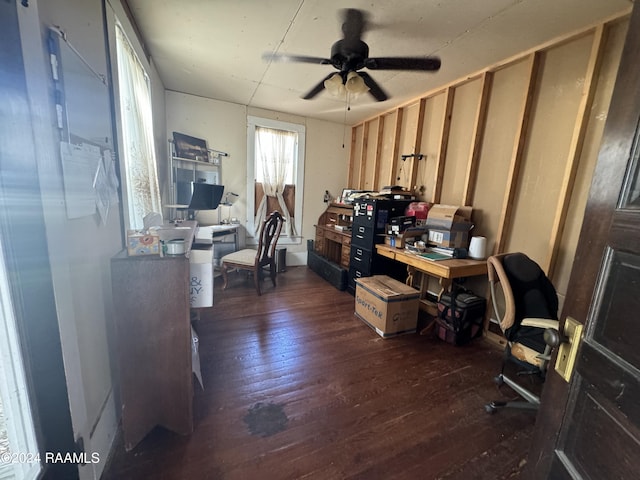 510 S Adams St, Welsh, LA 70591 - office area featuring ceiling fan and dark wood-type flooring