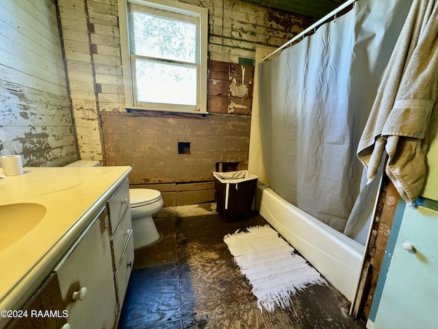 510 S Adams St, Welsh, LA 70591 - full bath with vanity, shower / tub combo with curtain, and wooden walls