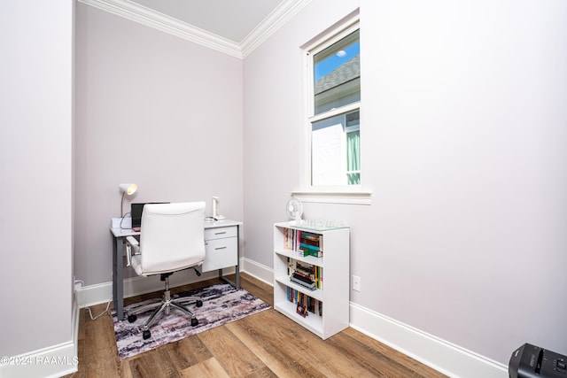 204 Treescape Dr, Lafayette, LA 70508 - office area with crown molding, baseboards, and wood finished floors