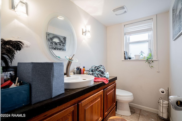 bathroom featuring vanity, toilet, and tile patterned flooring