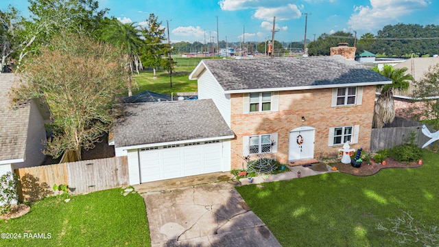 view of front facade featuring a garage and a front lawn