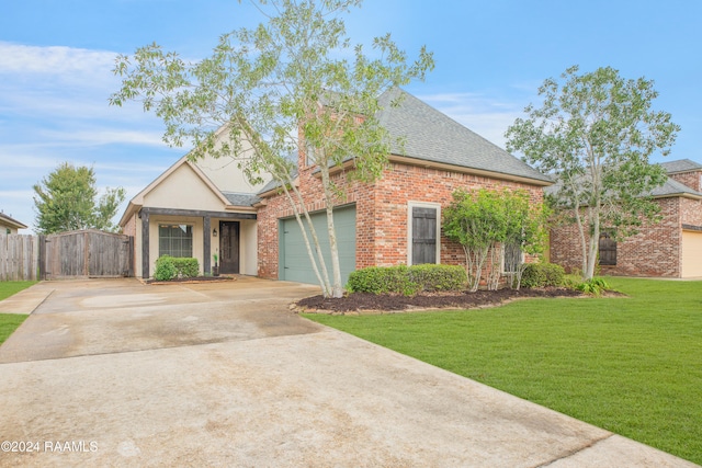 front of property featuring a front lawn and a garage