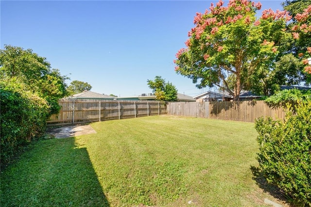 view of yard with a fenced backyard