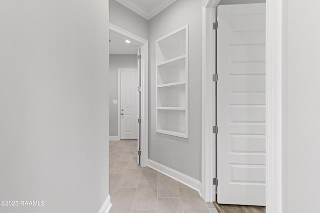 366 W Broussard Rd, Lafayette, LA 70506 - hallway with ornamental molding, baseboards, recessed lighting, and light tile patterned flooring