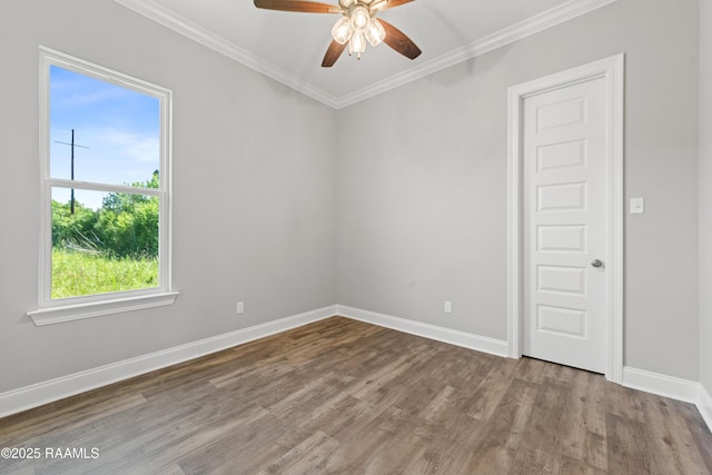 366 W Broussard Rd, Lafayette, LA 70506 - unfurnished room with wood finished floors, ceiling fan, ornamental molding, and baseboards