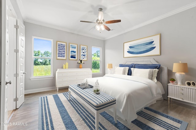 366 W Broussard Rd, Lafayette, LA 70506 - bedroom featuring light wood finished floors, ornamental molding, and ceiling fan