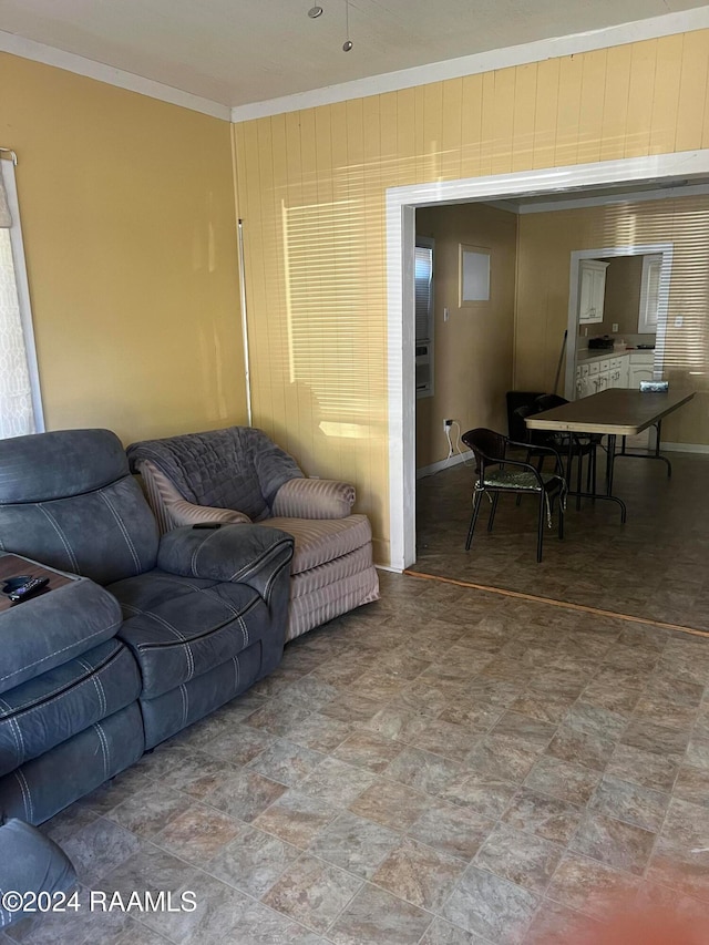 living room featuring ornamental molding