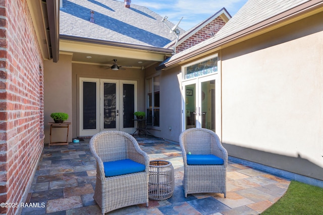 view of patio / terrace with french doors and ceiling fan