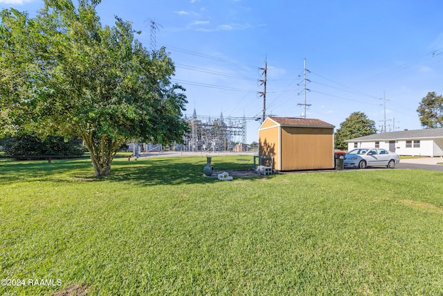 view of yard with a storage shed