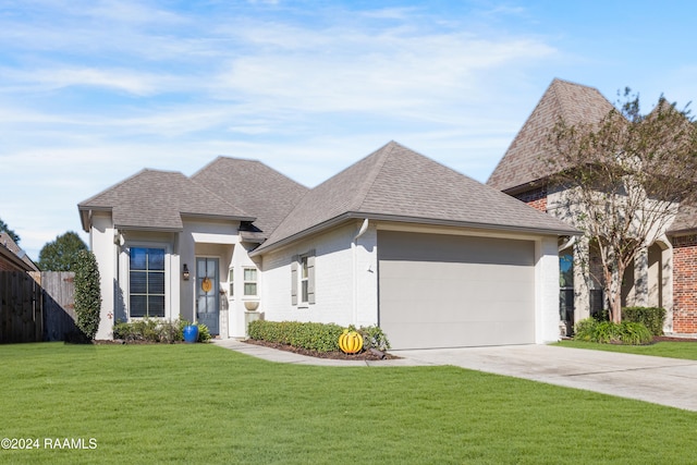 view of front of property with a garage and a front yard