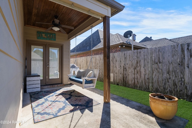 view of patio with ceiling fan and an outdoor hangout area