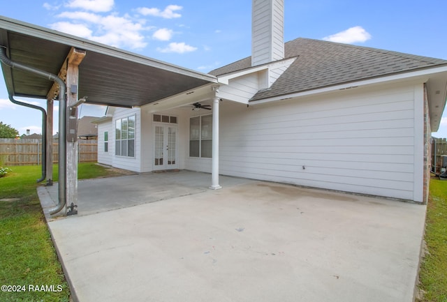 view of patio / terrace with french doors and ceiling fan