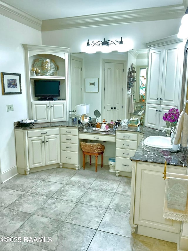 303 Sawgrass Ln, Broussard, LA 70518 - bathroom with ornamental molding and vanity