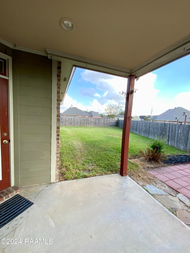 view of patio / terrace with a mountain view