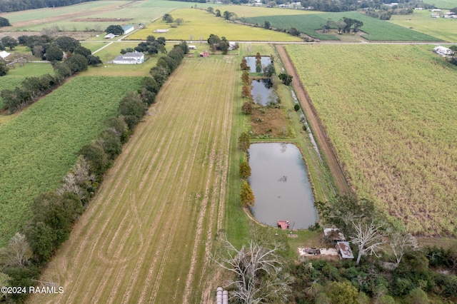 aerial view with a water view and a rural view