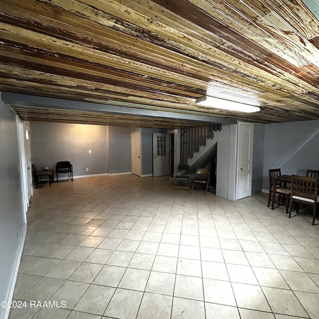 basement with light tile patterned floors