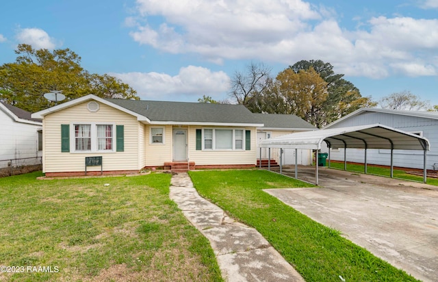 ranch-style house with a carport and a front yard